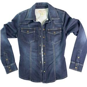 Guess Jeans Womens XS Dark Wash Stretch Western Shirt Long Sleeve W51HA1D1U21